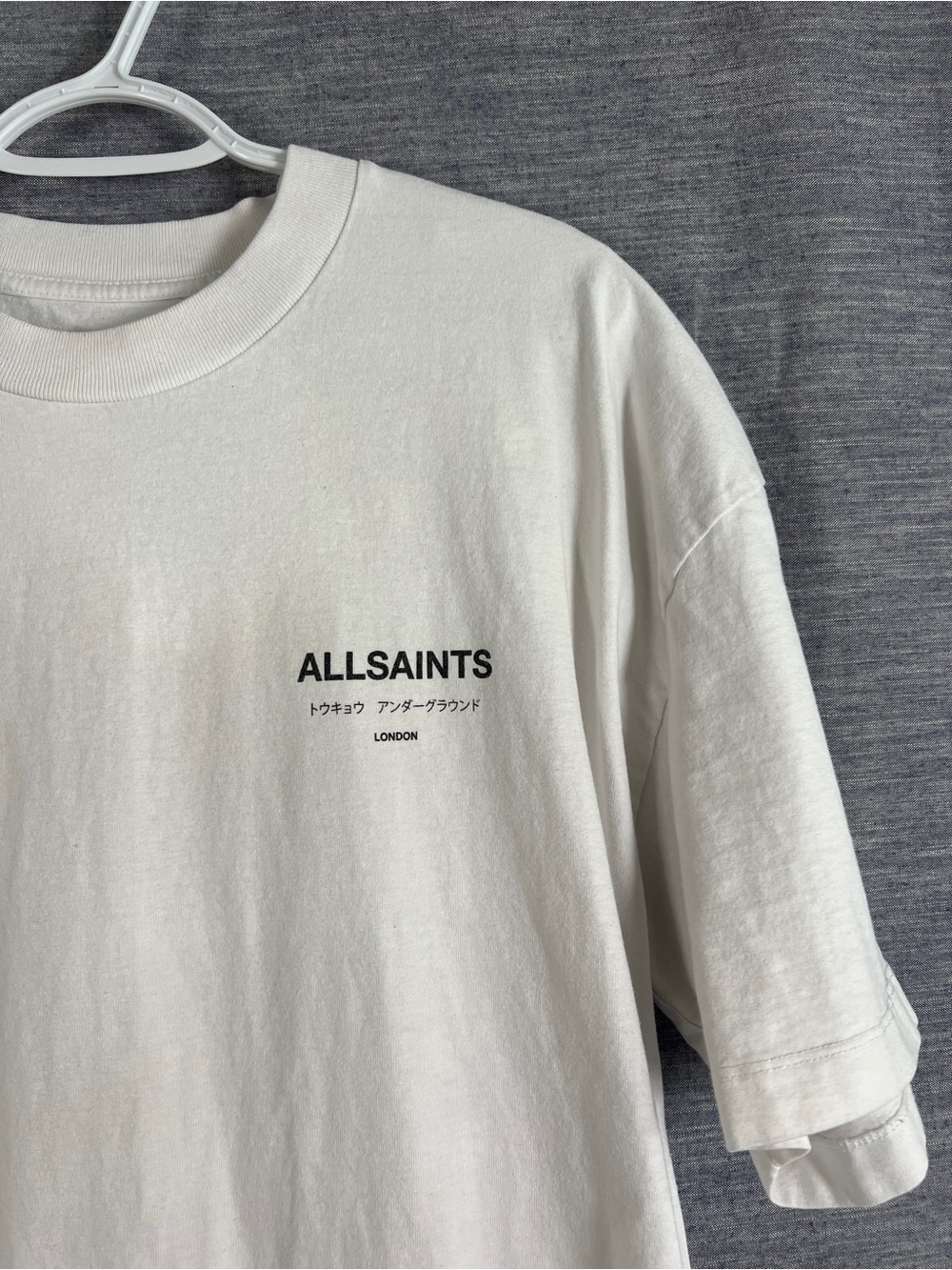 Allsaints Mens XL Underground Oversized White Organic Cotton T Shirt Streetwear - Picture 3 of 10